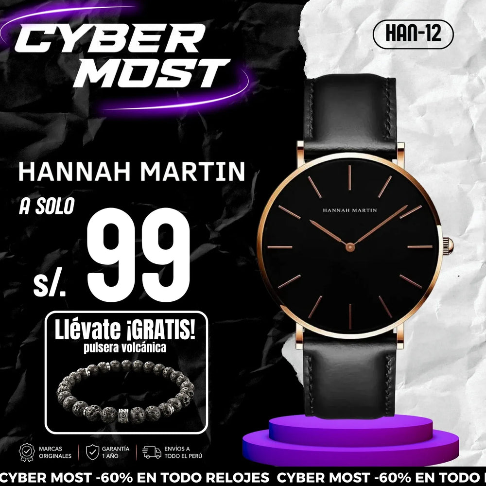 Reloj Hannah Martin Hombre Cuero Negro | HAN-12