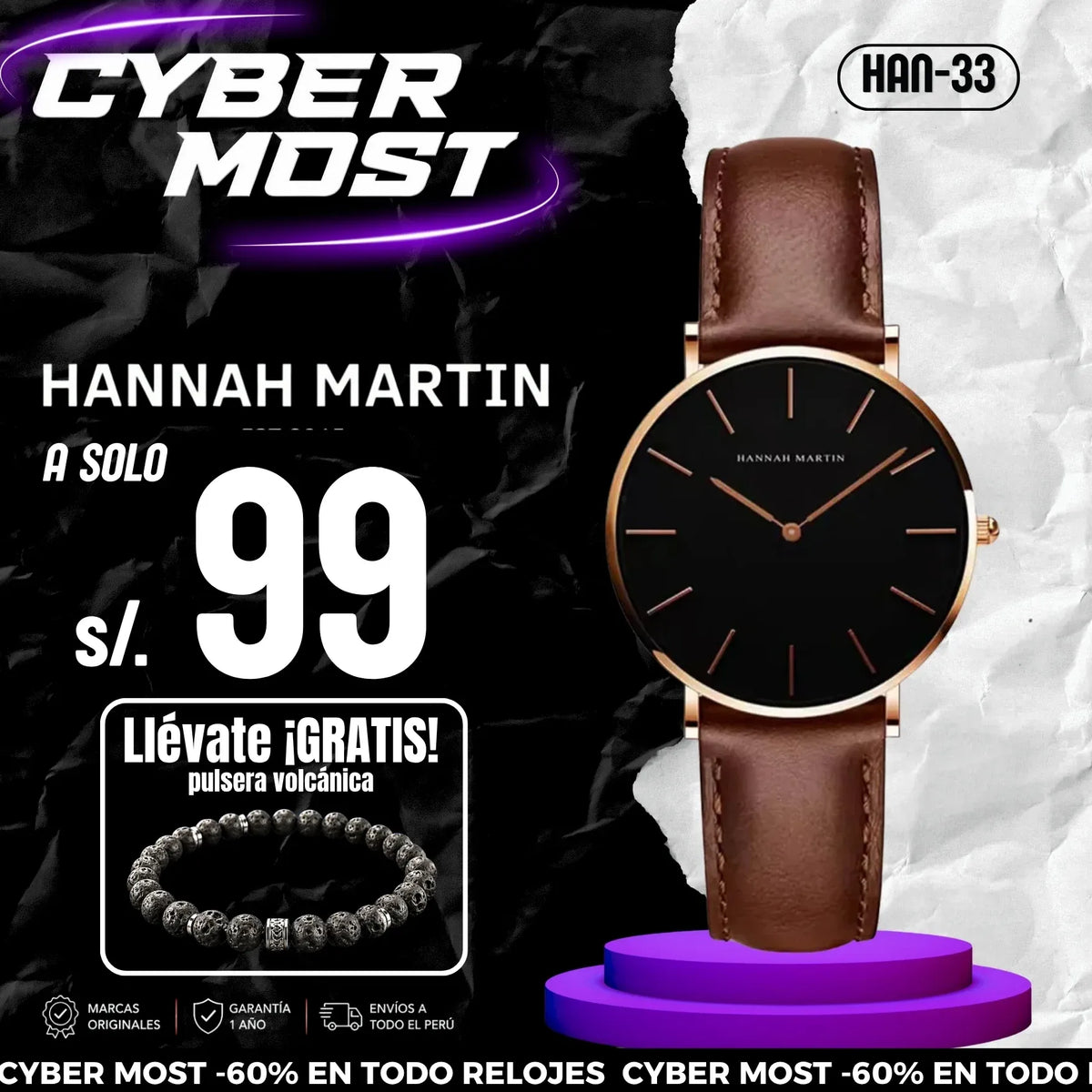 Reloj Hannah Martin HAN-33 Hombre Cuero Marrón | HAN-33