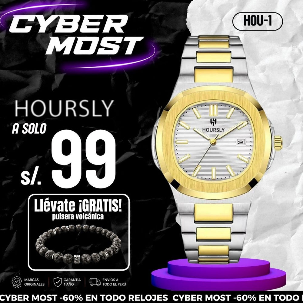 Reloj Hoursly Hombre Acero Dorado | HOU-1