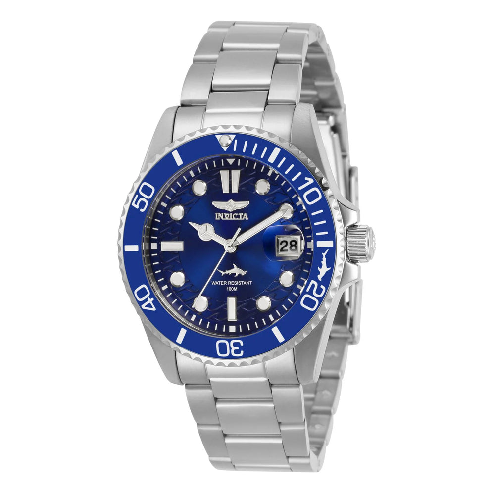Reloj Invicta Pro Diver 30480 con esfera azul y brazalete plateado, vista frontal