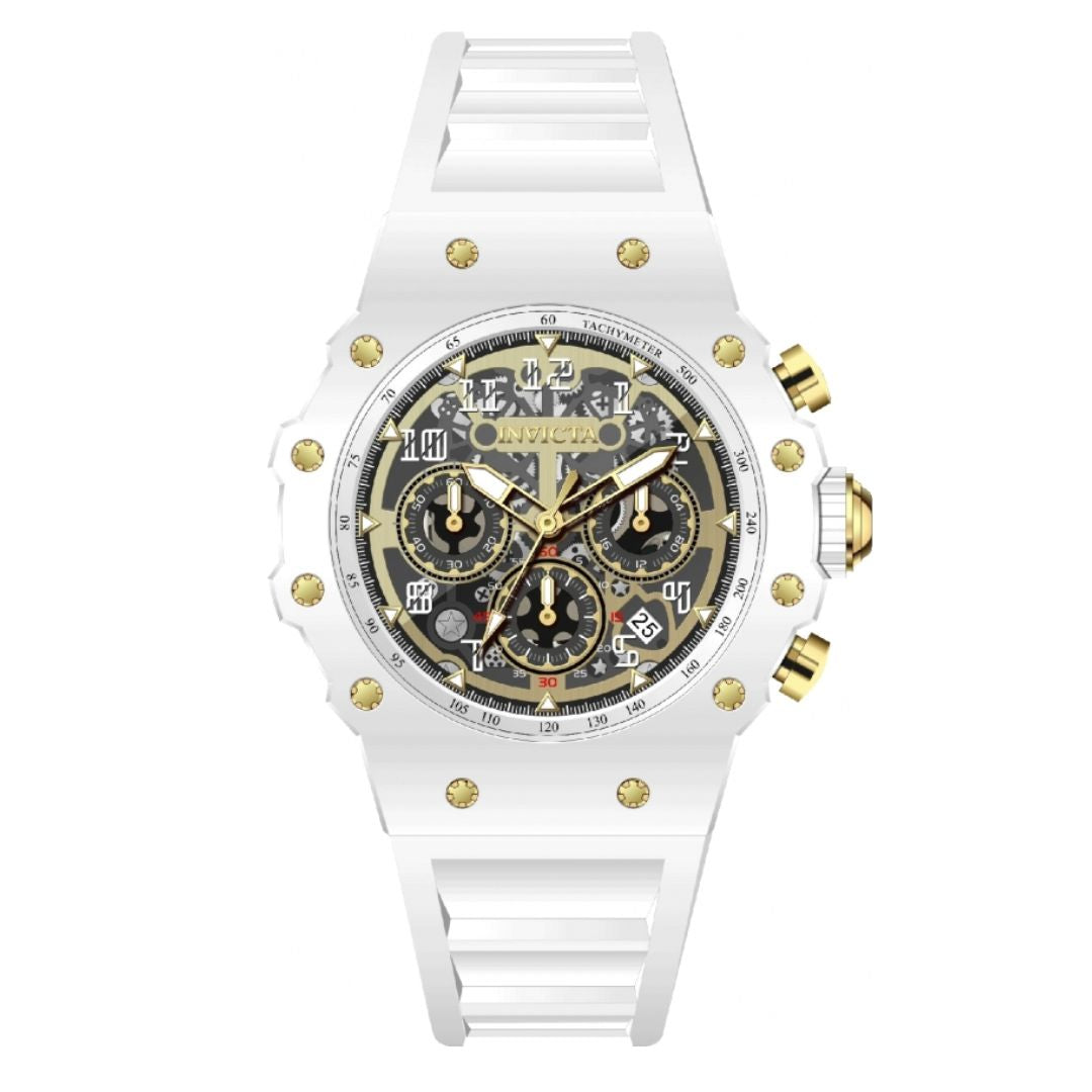 Vista frontal del Reloj Invicta Racing 69649 con correa de silicona blanca