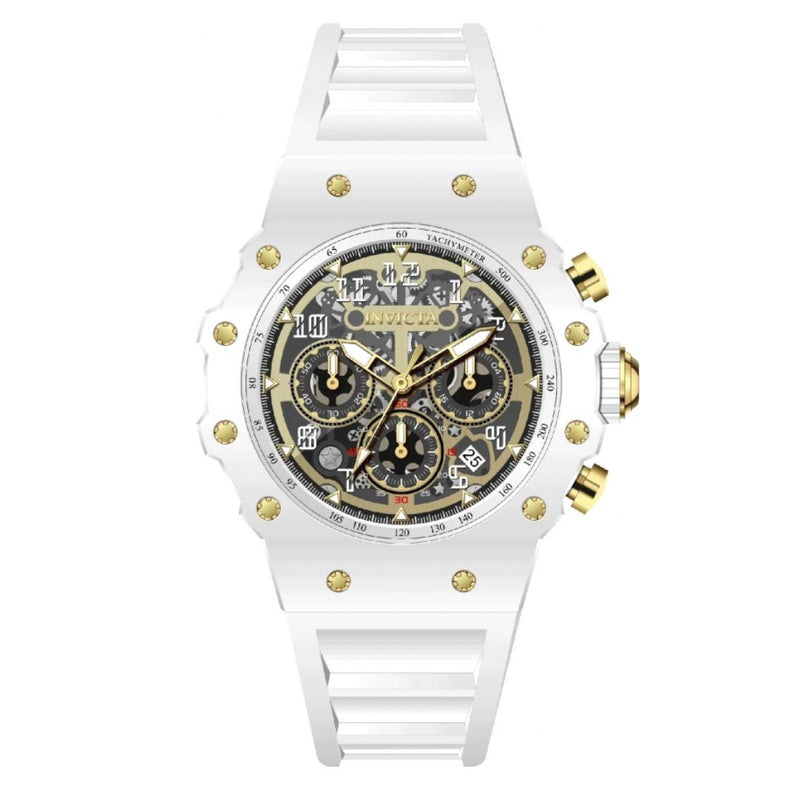 Vista frontal del Reloj Invicta Racing 69649 con correa de silicona blanca