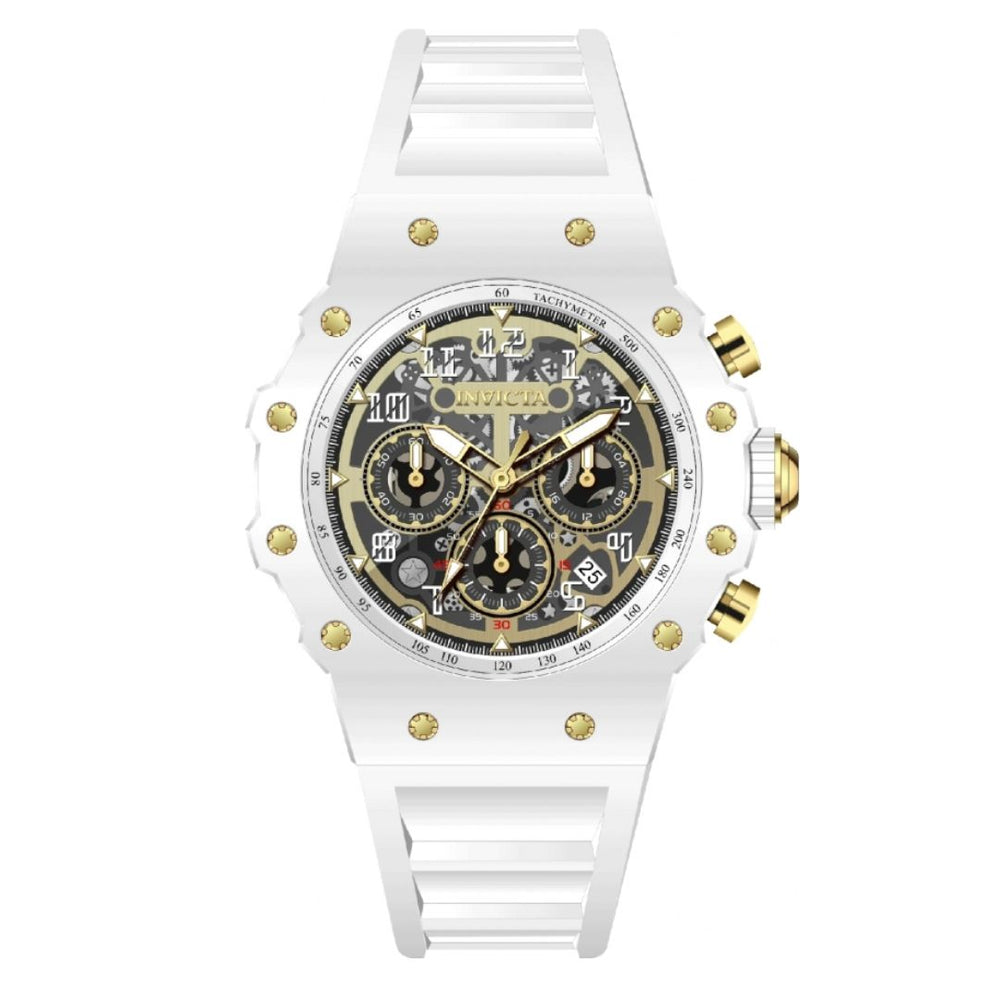 Vista frontal del Reloj Invicta Racing 69649 con correa de silicona blanca