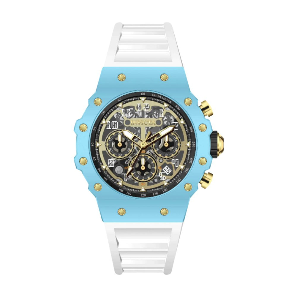 Reloj Invicta Racing 69652 celeste y dorado vista frontal