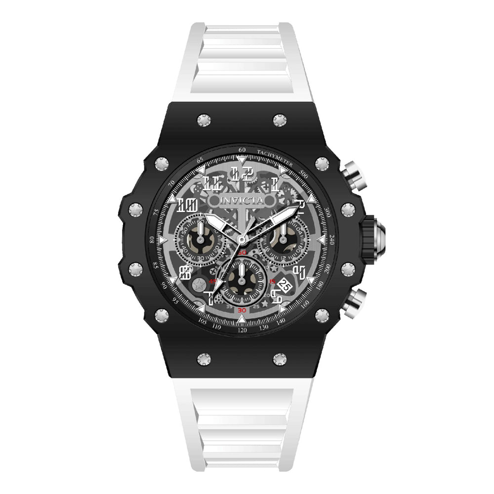 Reloj Invicta Racing 69675 hombre con correa de silicona blanca y esfera plateada.
