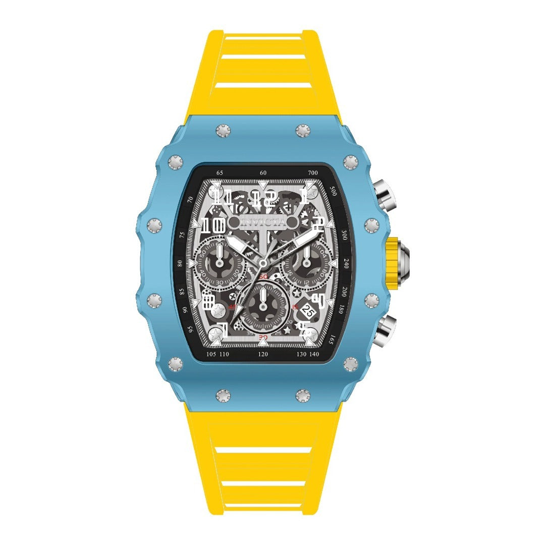 Reloj Invicta Racing 69694 hombre con correa de silicona azul y esfera plateada.
