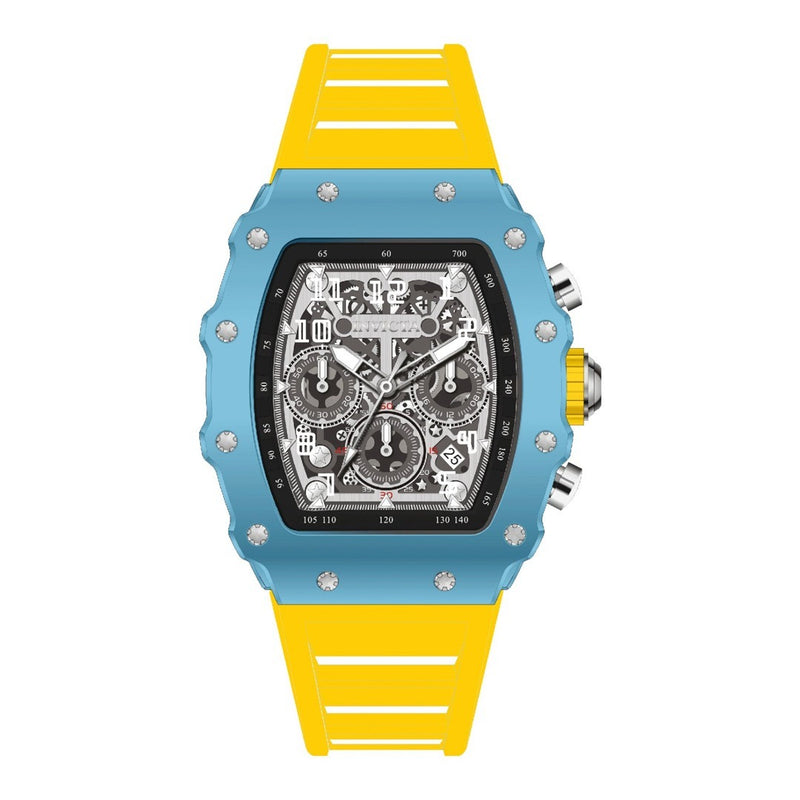 Reloj Invicta Racing 69694 hombre con correa de silicona azul y esfera plateada.