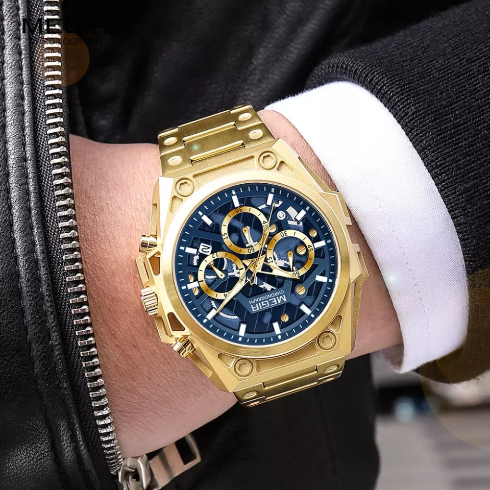 Reloj Megir Hombre Acero Dorado | MEG-57
