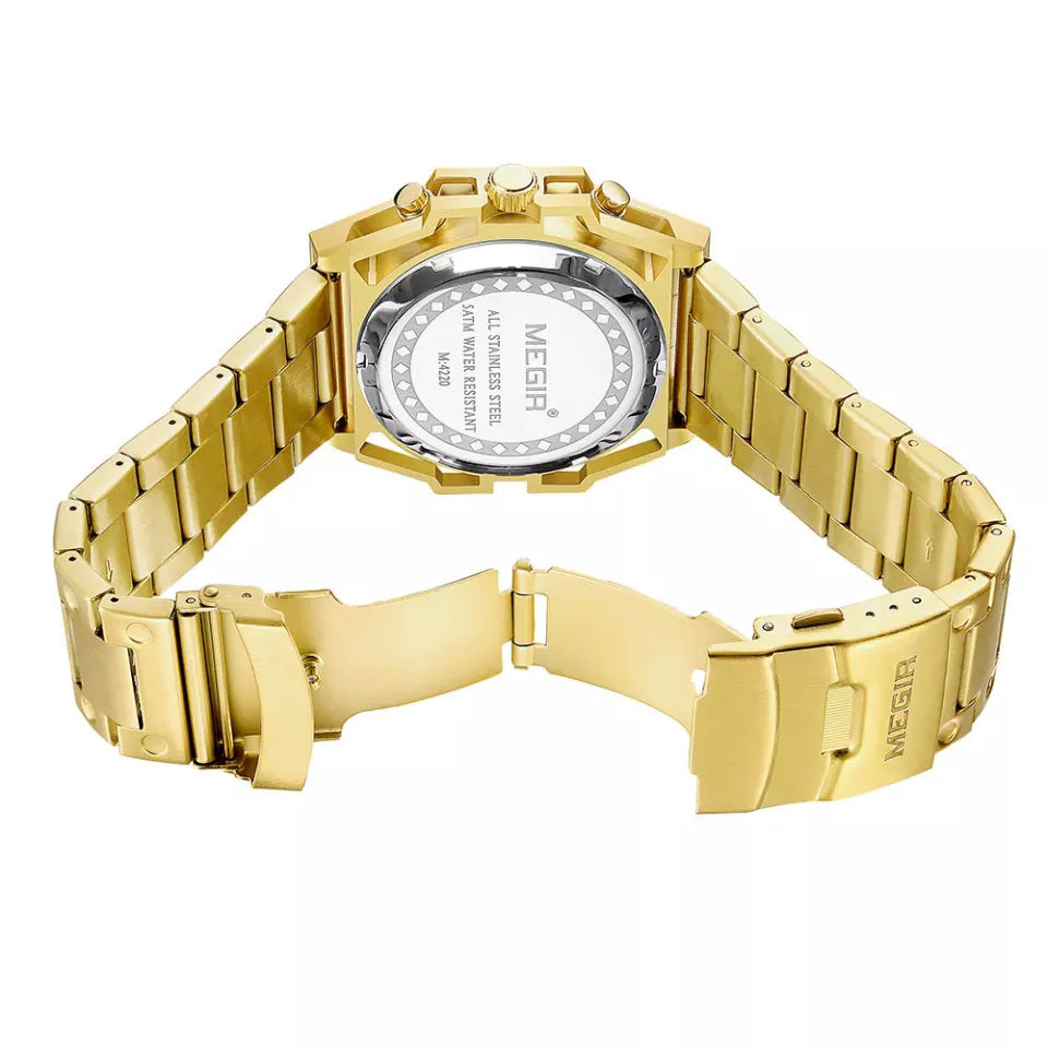 RELOJ MEGIR ACERO DORADO AZUL MEG-57