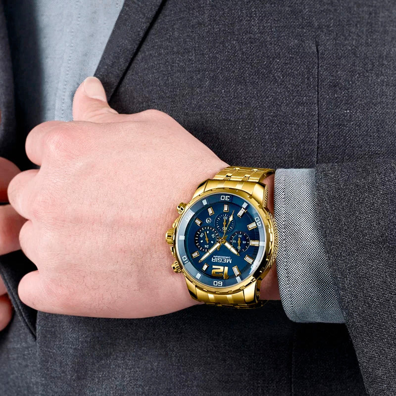 Reloj Megir Hombre Acero Dorado | MEG-45