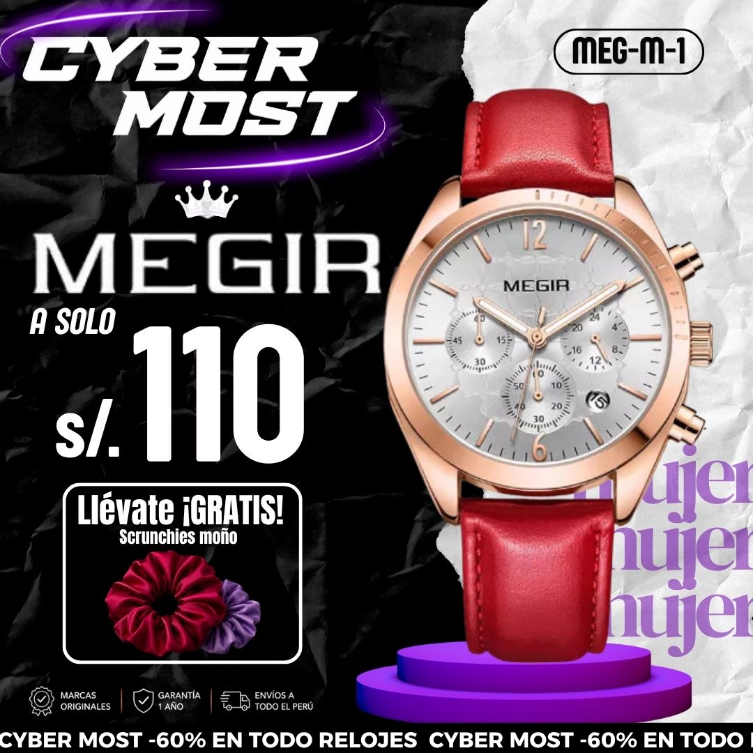 Reloj Megir MEG-M-1 Mujer Cuero Rojo