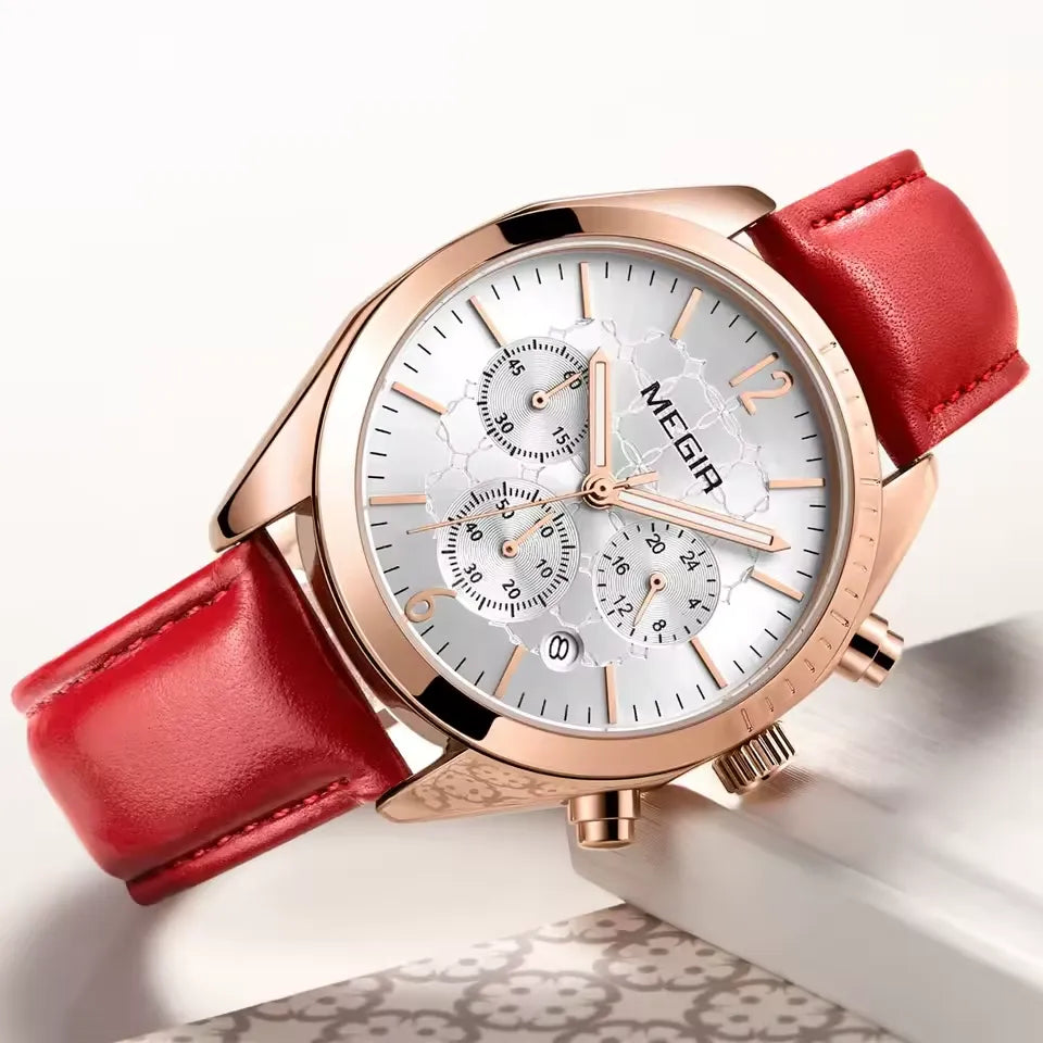 Reloj Megir Mujer Cuero Rojo | MEG-M-1