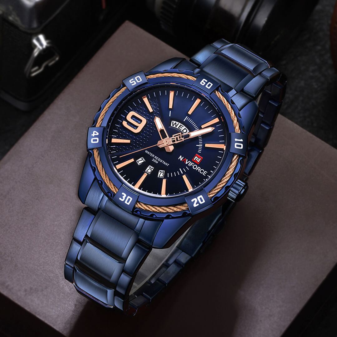 Naviforce NAV-142 elegante de acero azul para hombre