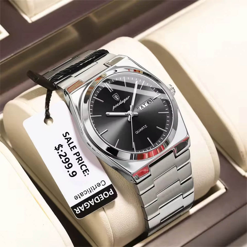 Reloj Poedagar POE-14 para hombre de acero plateado