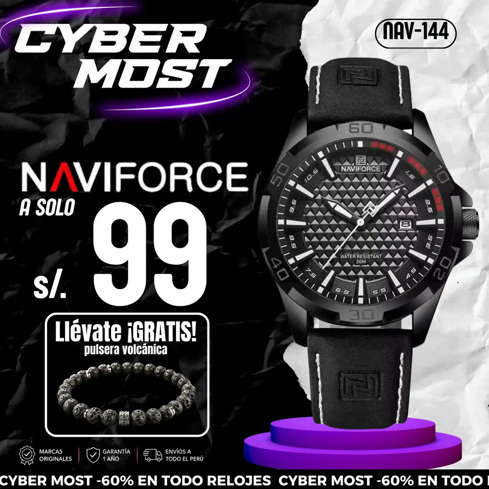 Reloj Naviforce Hombre Cuero Negro | NAV-144