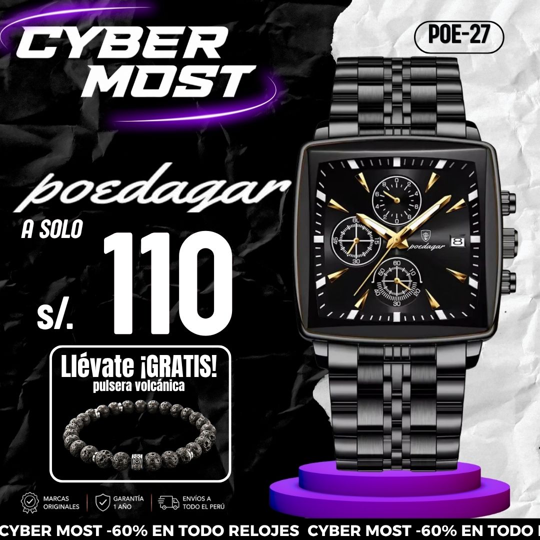 Reloj Poedagar POE-27 para hombre de acero negro
