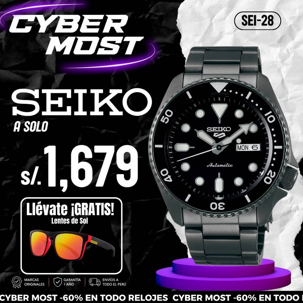 Reloj Seiko 5 Sports SRPD65 Hombre Automático Negro | SEI-28