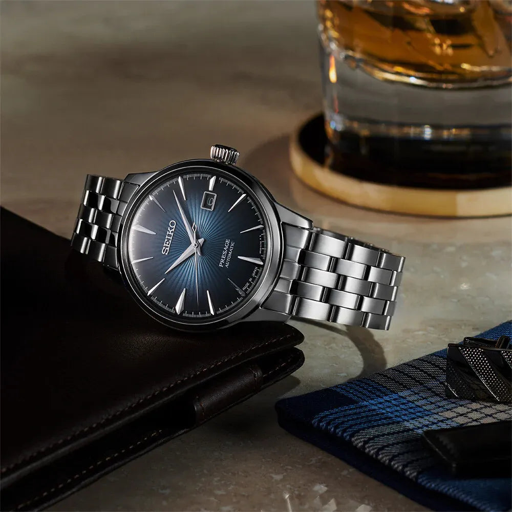 Reloj Seiko Presage SRPB41 para hombre automático color plateado con brazalete de acero inoxidable.