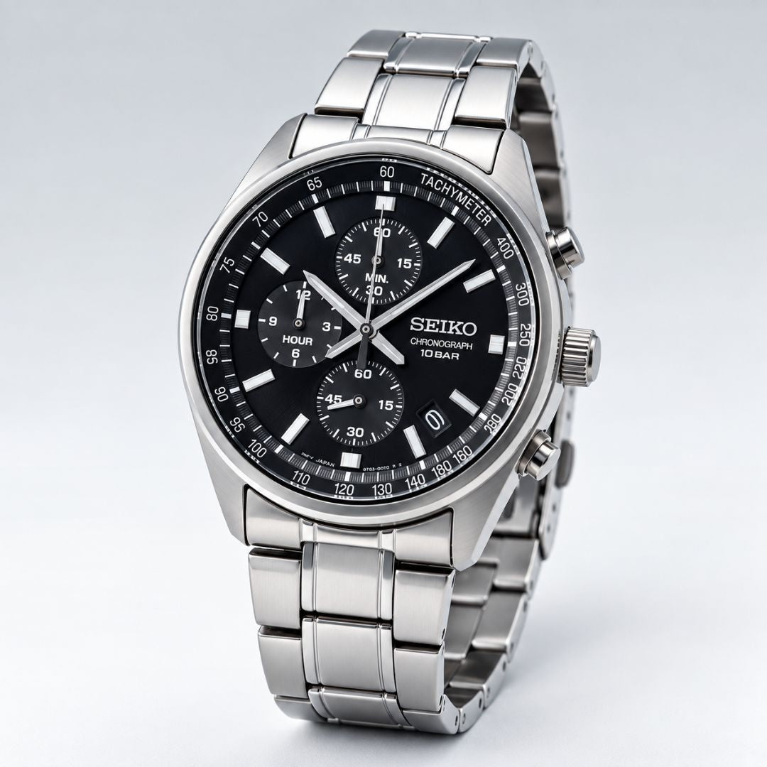 Reloj Seiko SSB379 Hombre Cronógrafo Acero Negro | SEI-46