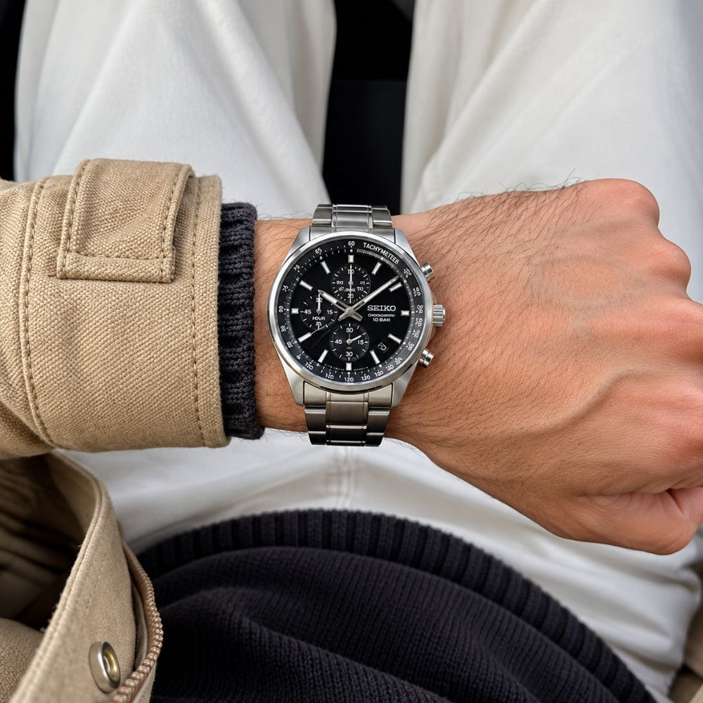 Reloj Seiko SSB379 Hombre Cronógrafo Acero Negro | SEI-46