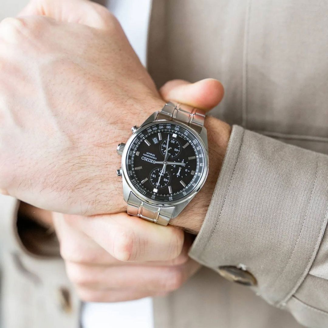 Reloj Seiko SSB379 Hombre Cronógrafo Acero Negro | SEI-46