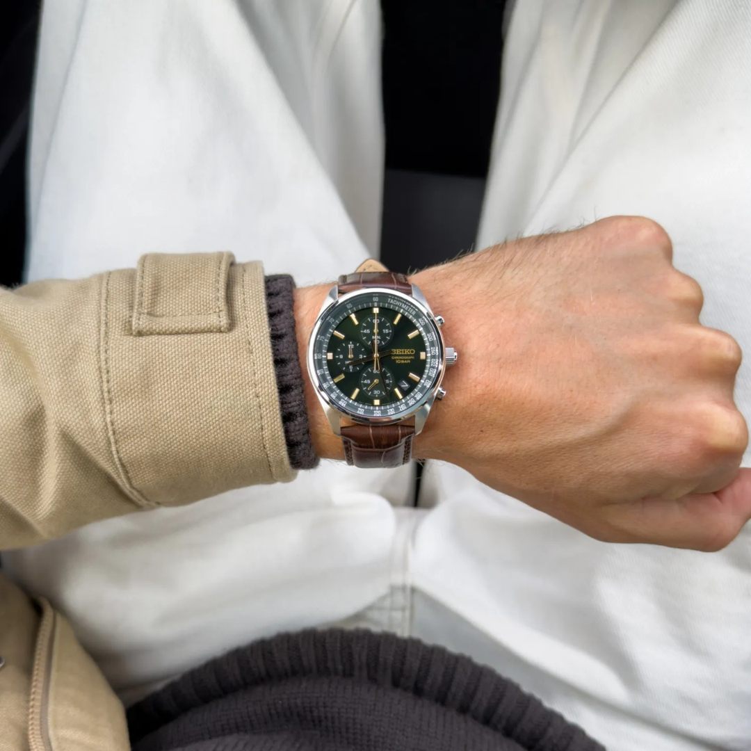 Reloj Seiko SSB385 Hombre Cronógrafo Cuero Verde | SEI-43