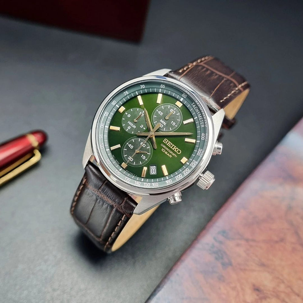 Reloj Seiko SSB385 Hombre Cronógrafo Cuero Verde | SEI-43