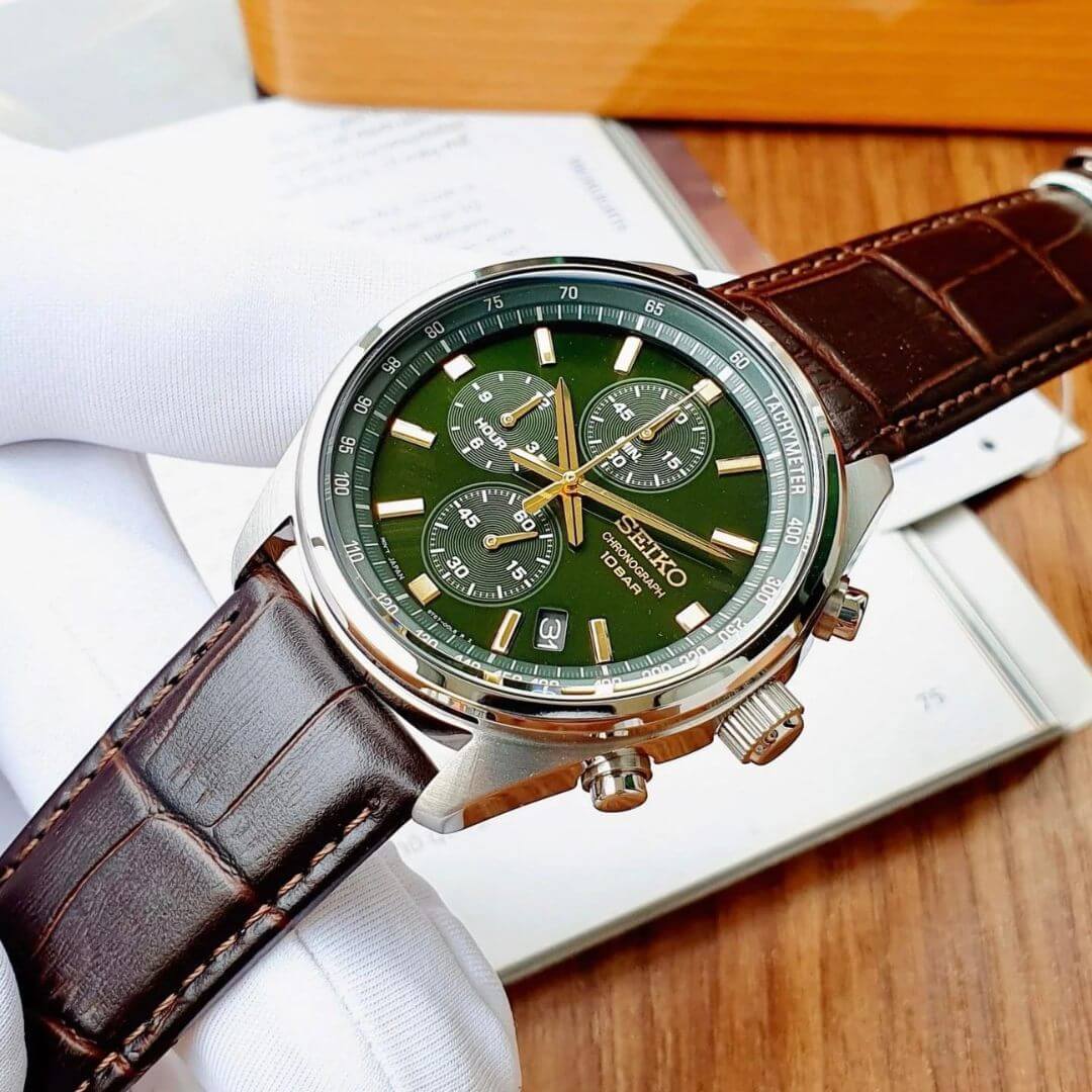 Reloj Seiko SSB385 Hombre Cronógrafo Cuero Verde | SEI-43