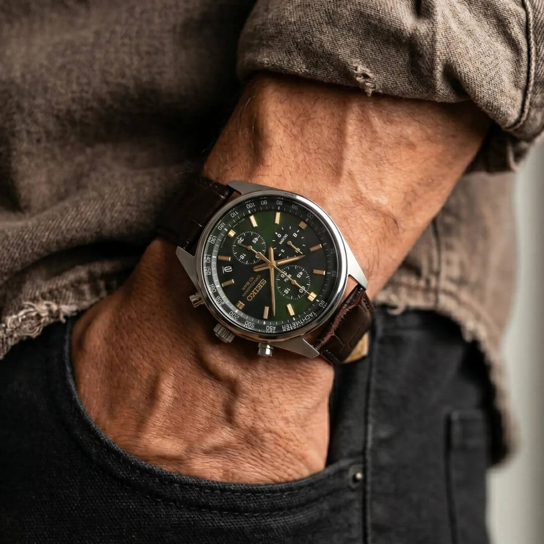 Reloj Seiko SSB385 Hombre Cronógrafo Cuero Verde | SEI-43
