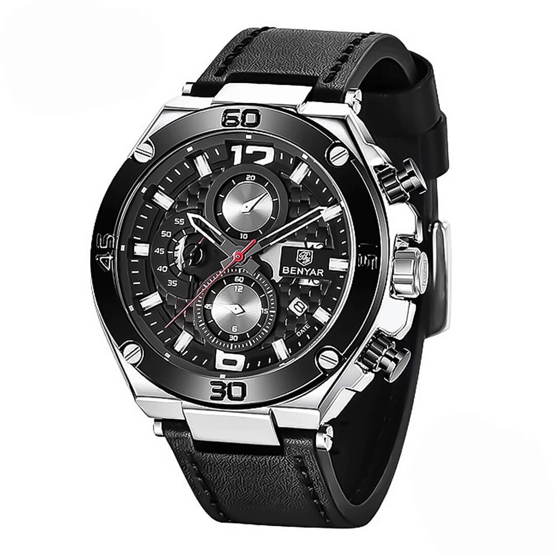 Reloj Benyar Hombre Cuero Negro | BEN-4