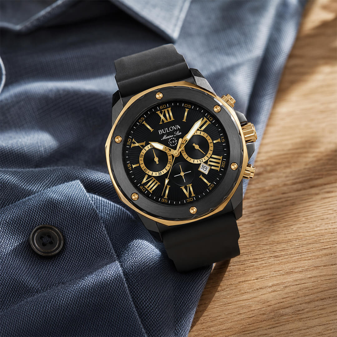 Reloj Bulova Marine Star 98B278 Hombre Silicona Negro