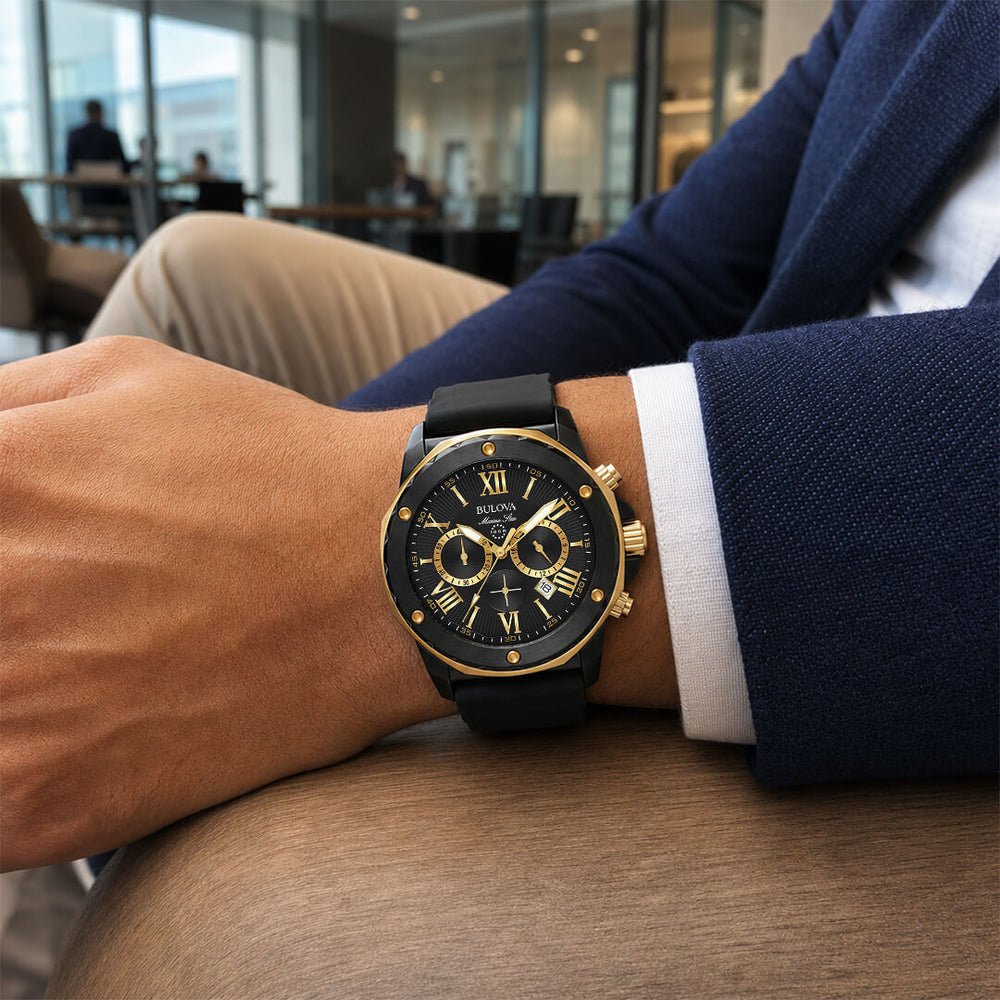 Reloj Bulova Marine Star 98B278 Hombre Silicona Negro