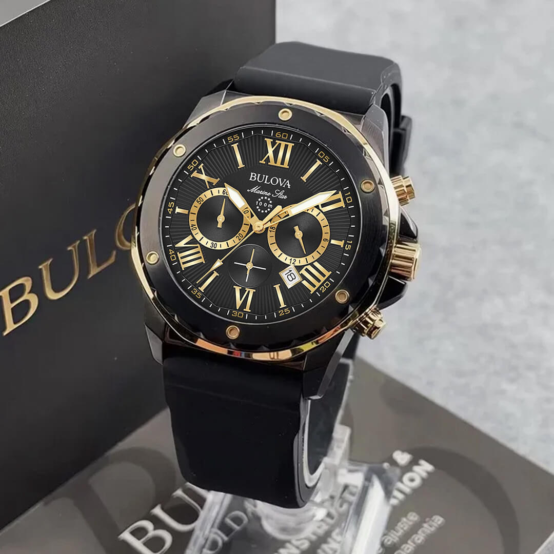 Reloj Bulova Marine Star 98B278 Hombre Silicona Negro