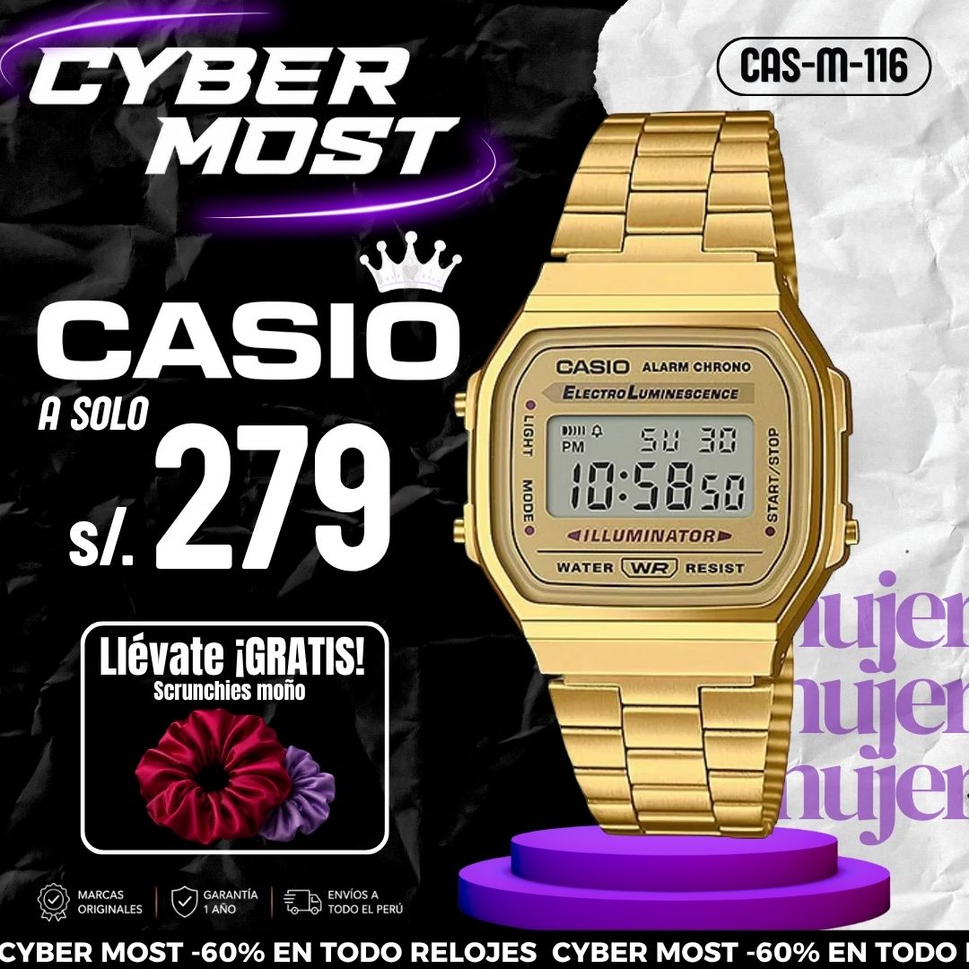 Reloj Casio Vintage A168WG-9W Mujer Acero Dorado | CAS-M-116