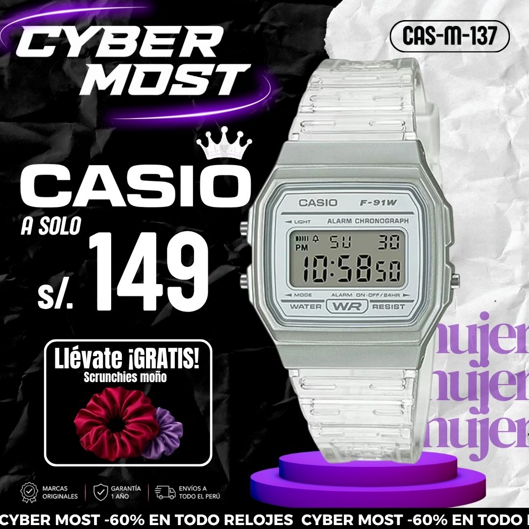 Reloj Casio F-91WS-7D Mujer Resina Transparente