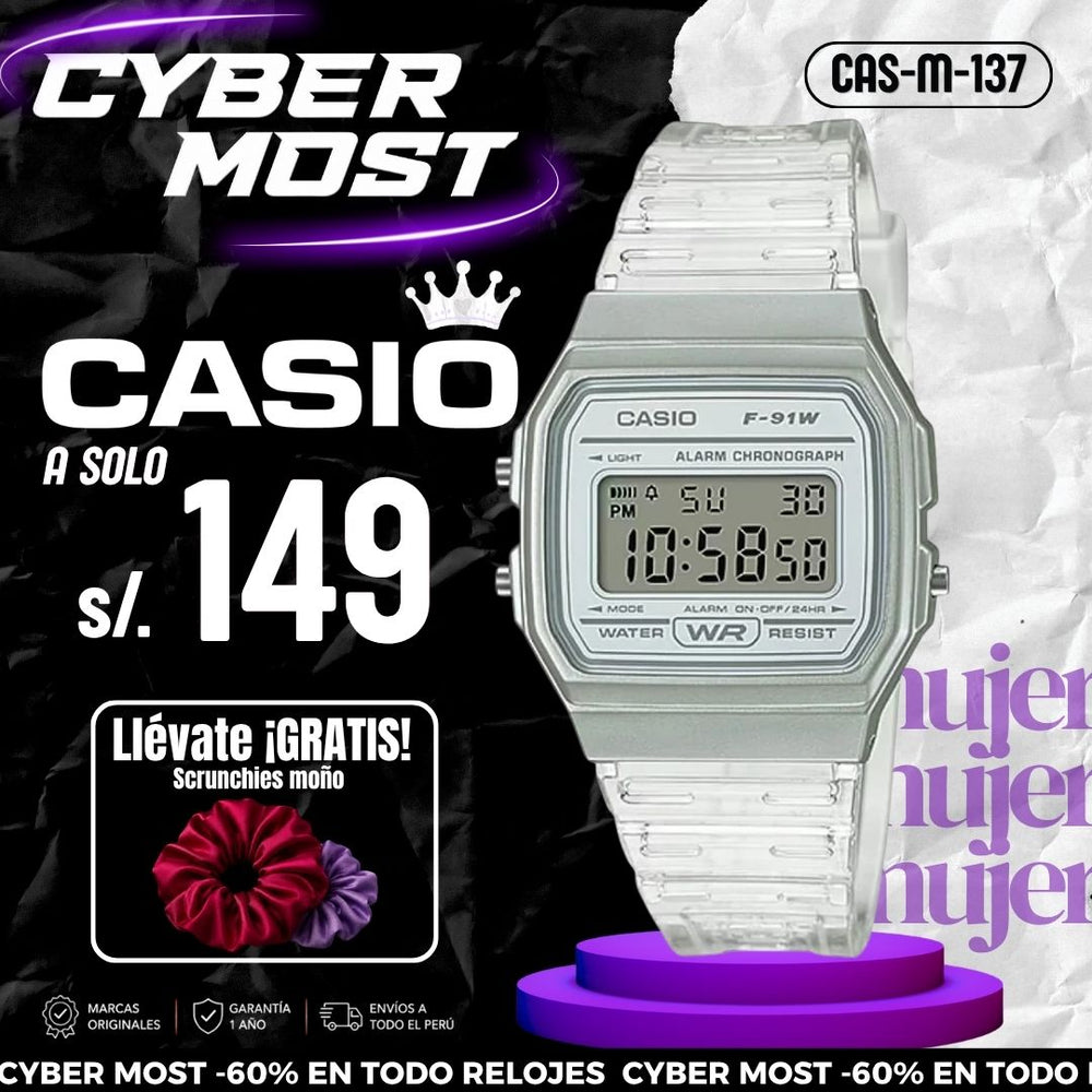 Reloj Casio F-91WS-7D Mujer Resina Transparente