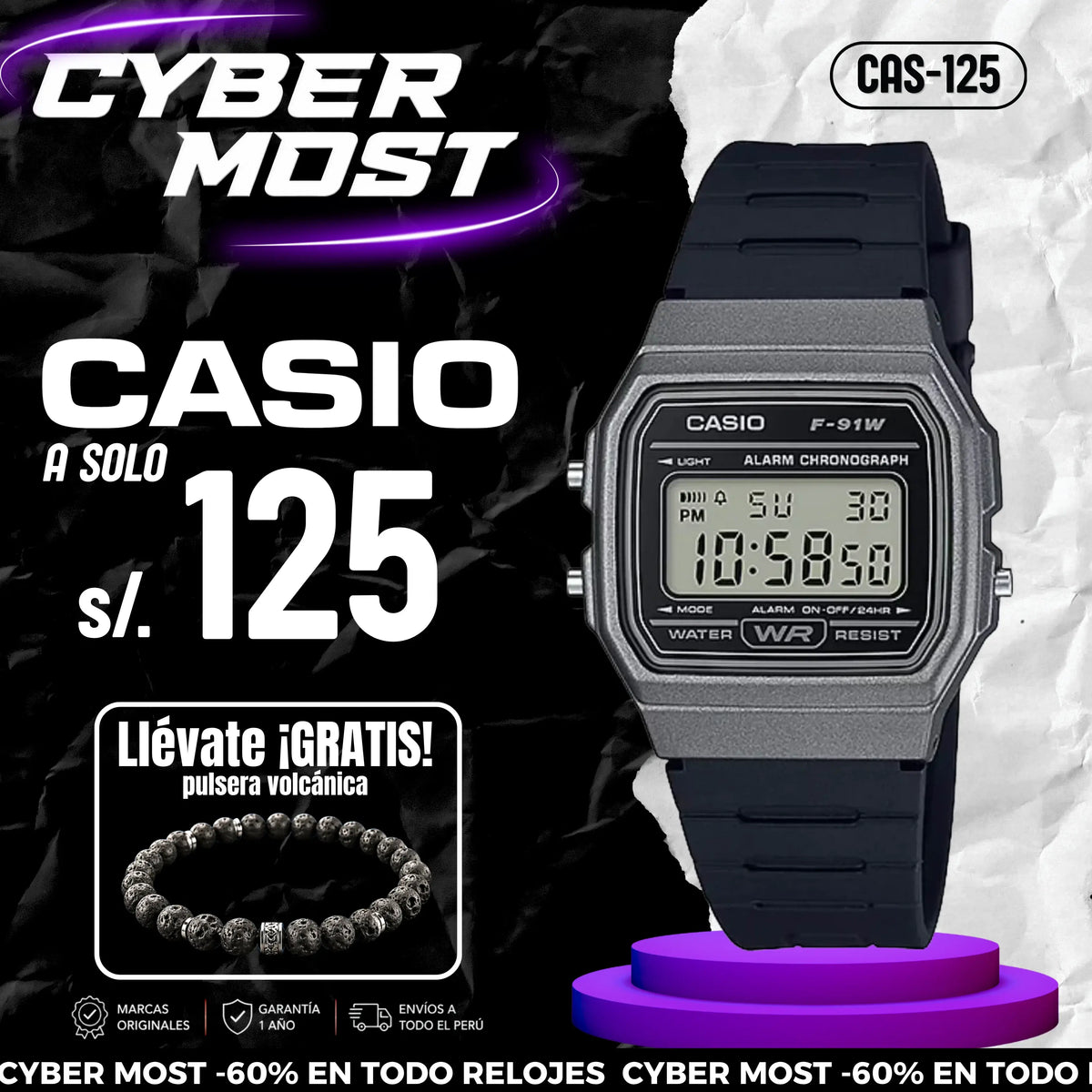 Reloj Casio Retro F-91WM-1BD Hombre Resina Negro