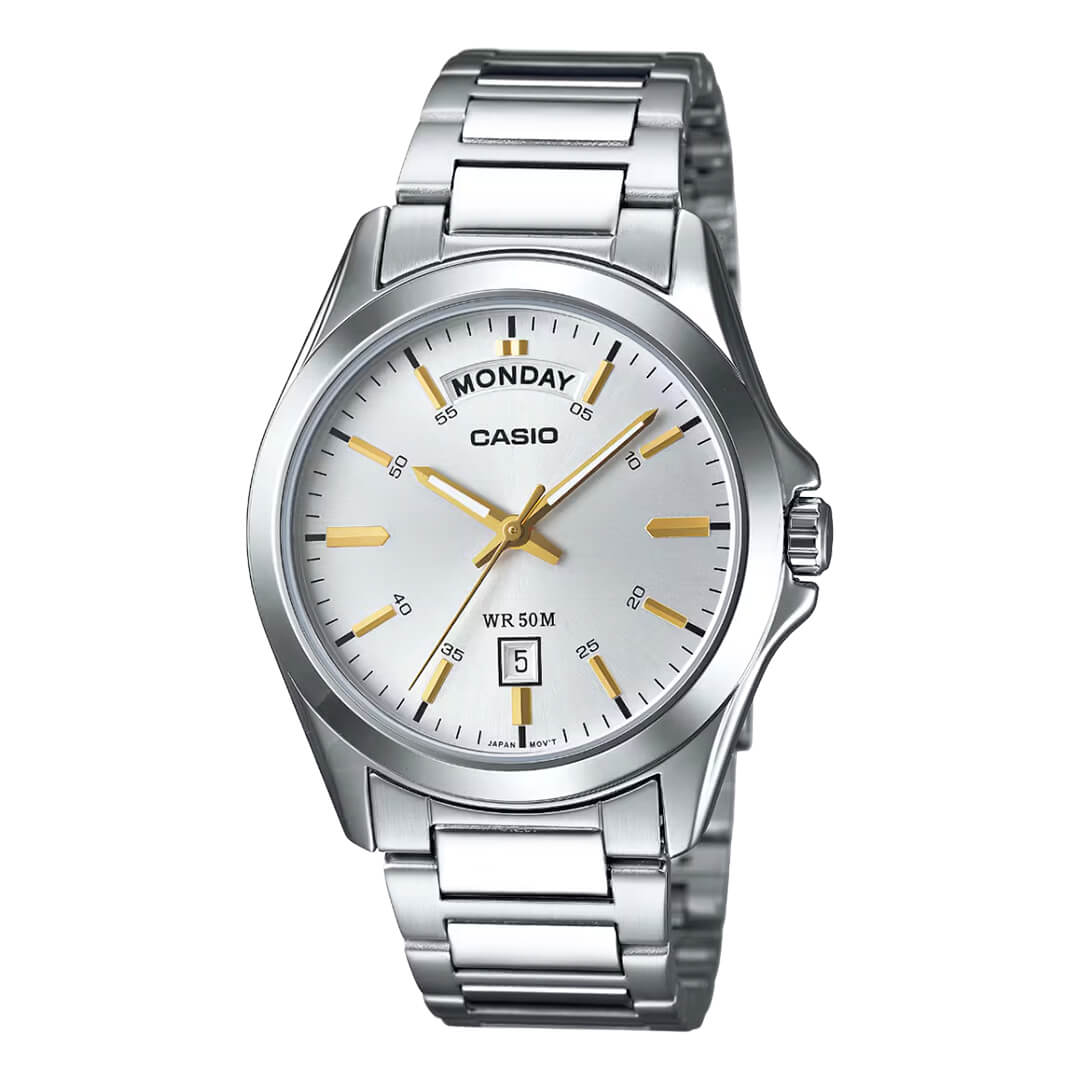 Reloj Casio MTP-1370D-7A2 Hombre Blanco Acero Plateado | CAS-139