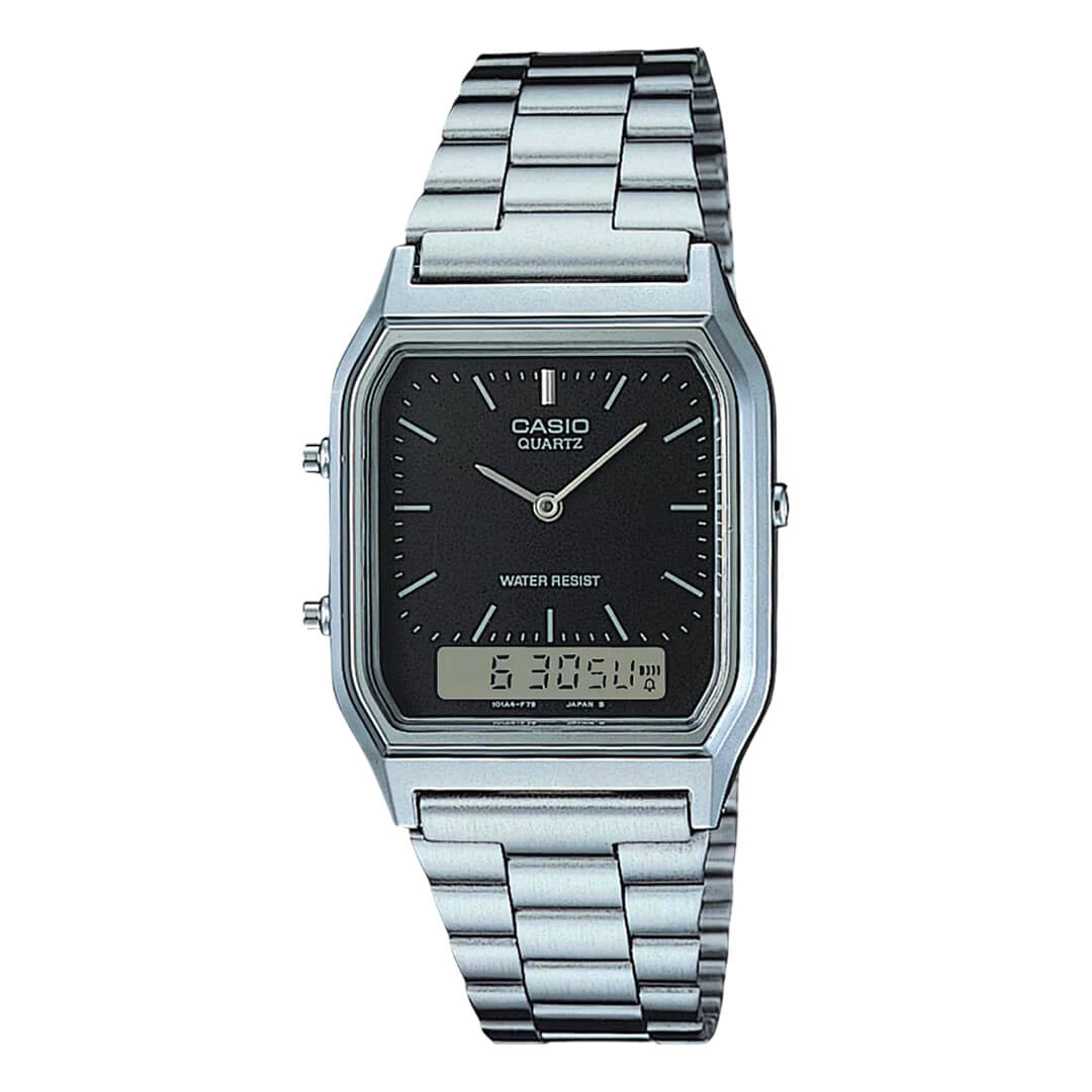 Reloj Casio AQ-230A-1D Hombre Acero Plateado | CAS-161