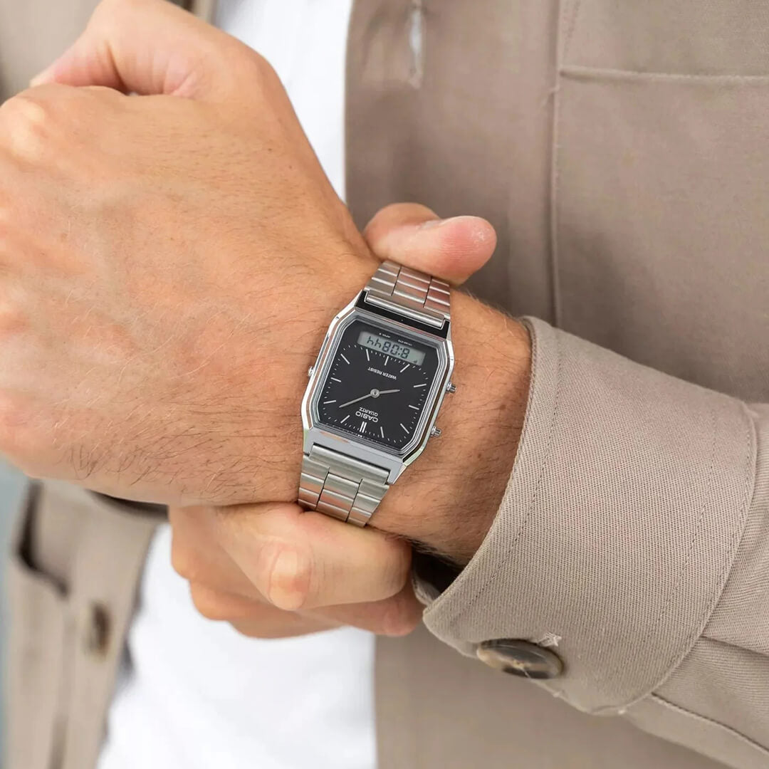 Reloj Casio AQ-230A-1D Hombre Acero Plateado | CAS-161