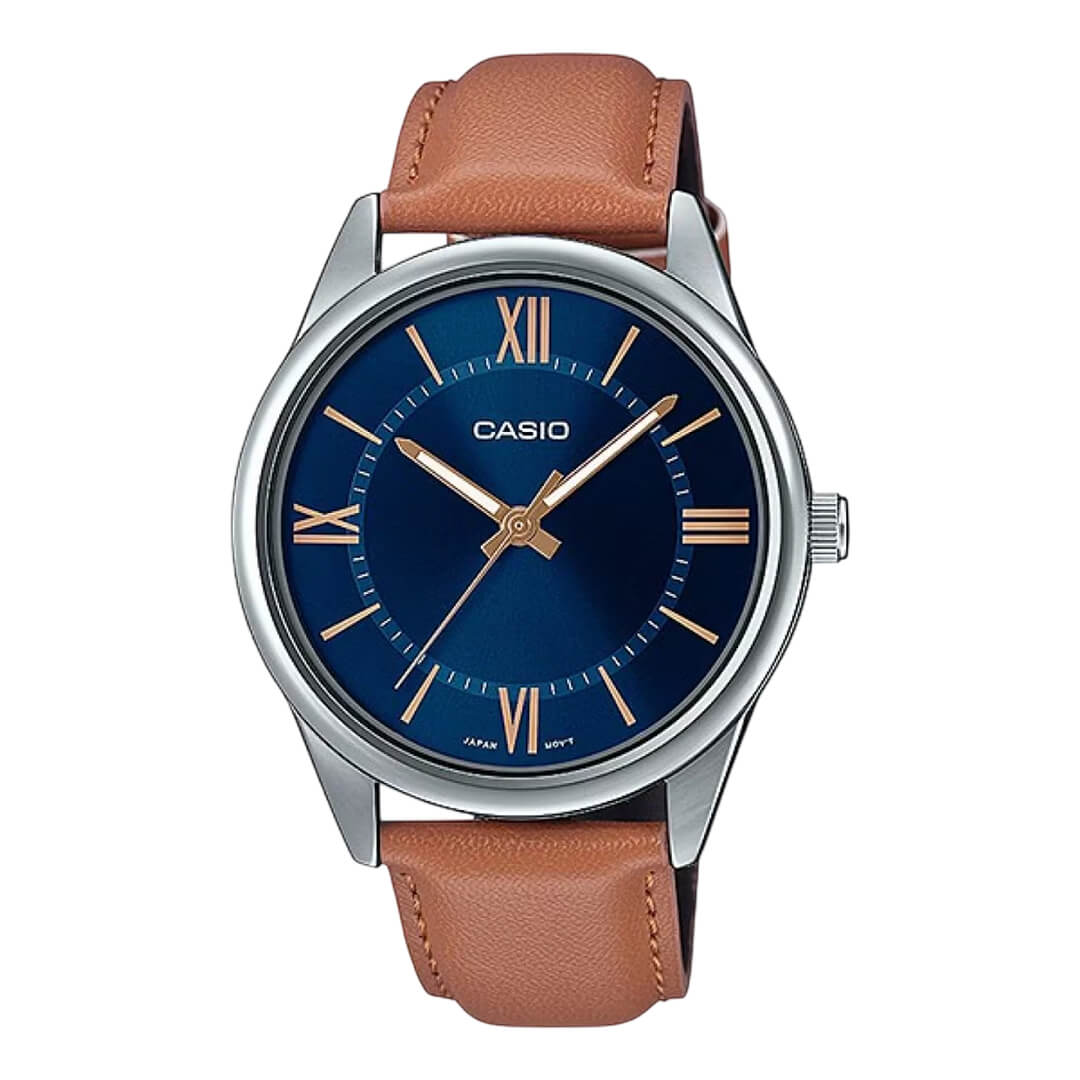 Reloj Casio MTP-V005L-2B5 plateado con esfera azul para hombre