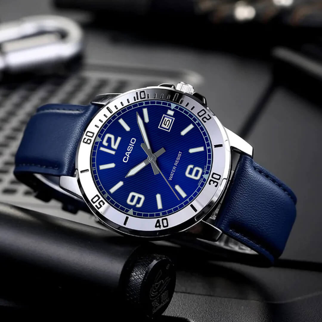 Reloj Casio MTP-V004L-2B Hombre Cuero Azul