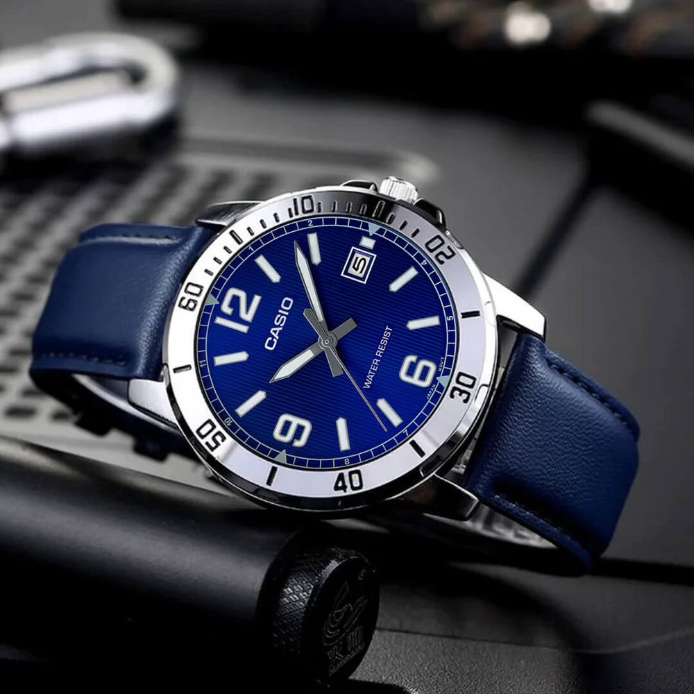 Reloj Casio MTP-V004L-2B Hombre Cuero Azul