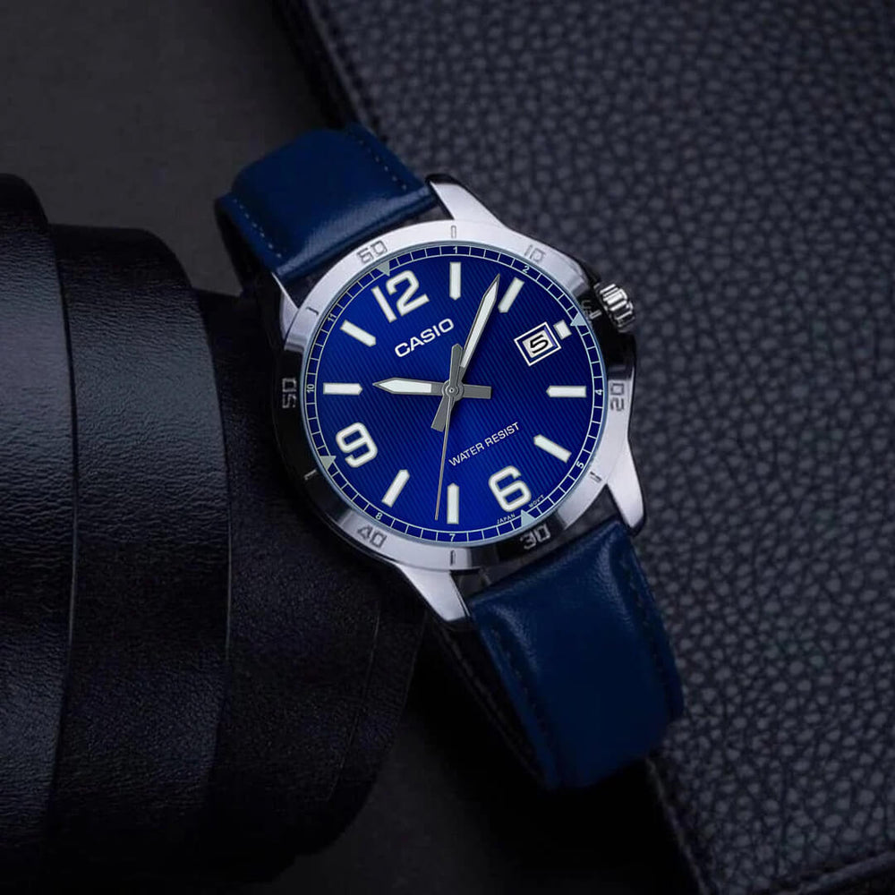 Reloj Casio MTP-V004L-2B Hombre Cuero Azul