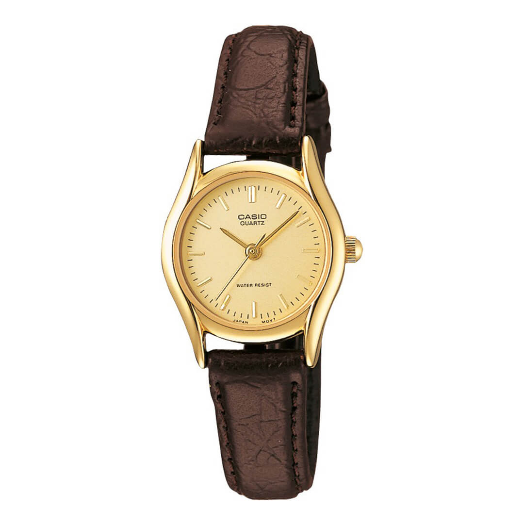 Reloj Casio LTP-1094Q-9A mujer cuero marrón, fondo blanco