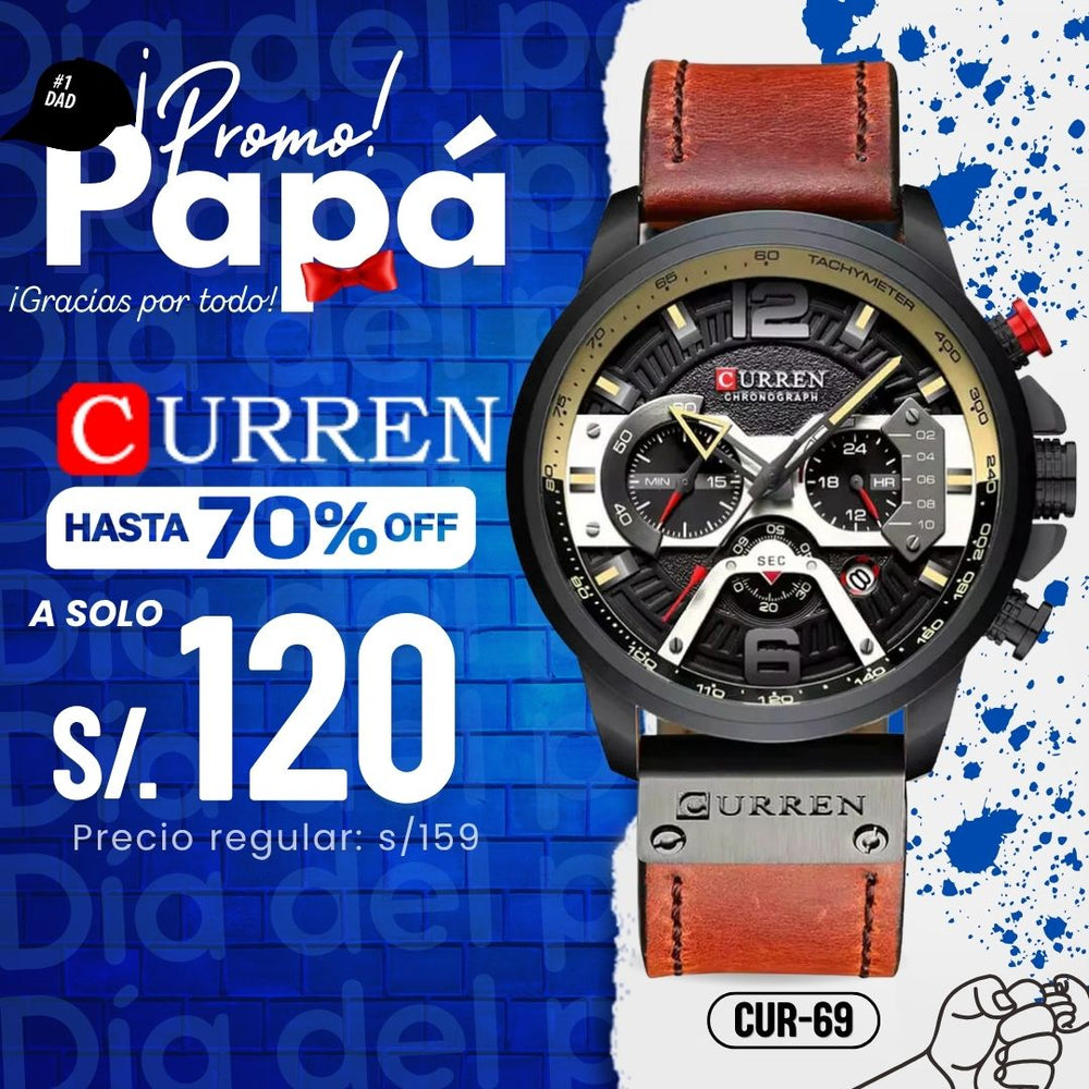 Reloj Curren CUR-69 Hombre Cuero Rojo