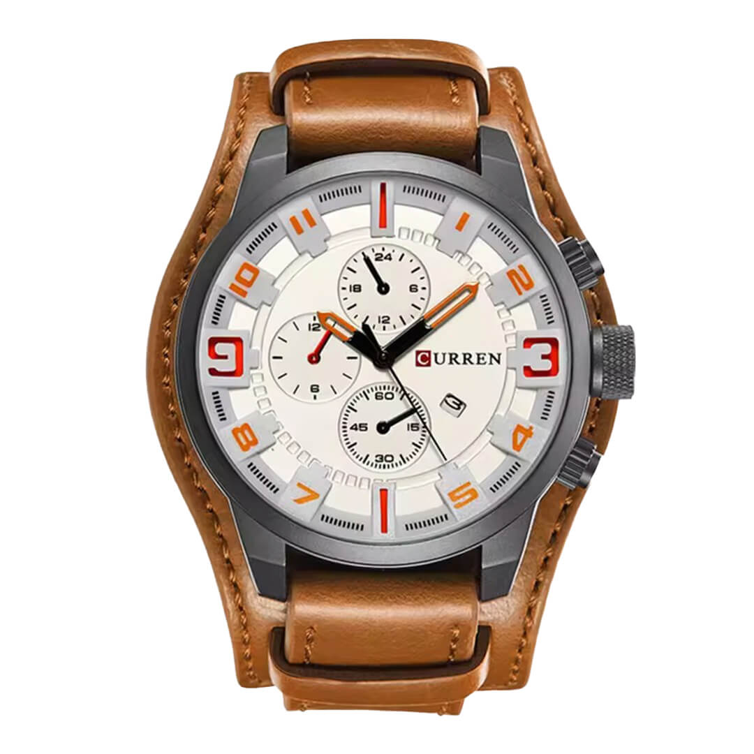 Reloj Curren Hombre Doble Cuero Marrón | CUR-45