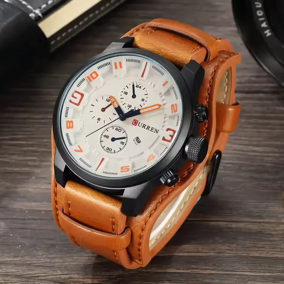 Reloj Curren Hombre Doble Cuero Marrón | CUR-45