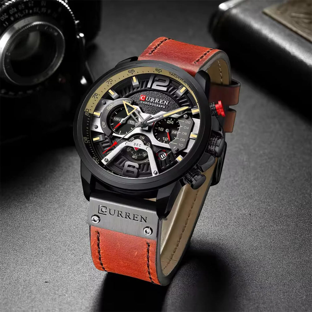 Reloj Curren CUR-69 Hombre Cuero Rojo