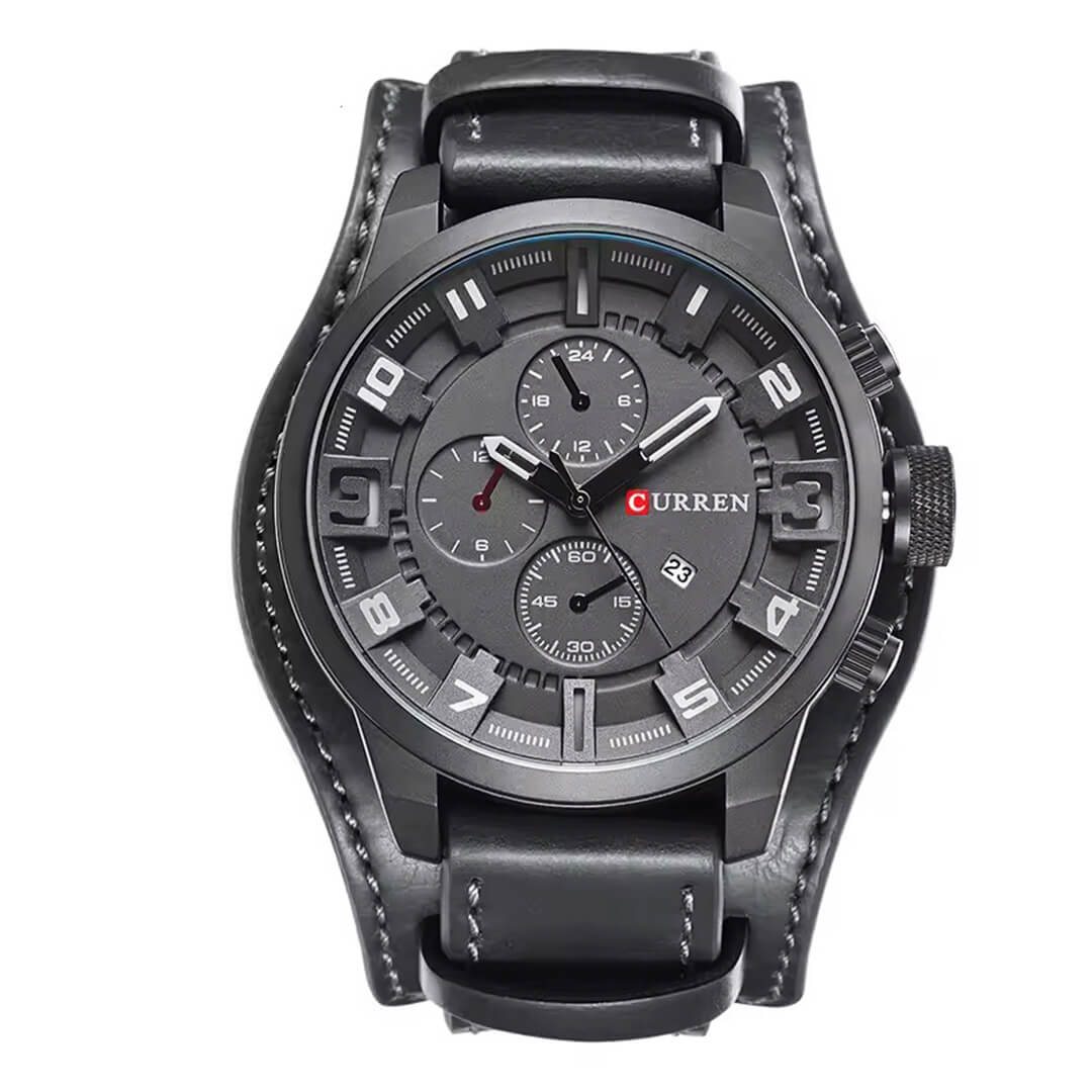 Reloj Curren Hombre Doble Cuero Negro | CUR-71